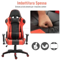 Vinsetto Sedia da Ufficio e da Gaming con Poggiatesta in Pelle PU Ergonomica Regolabile e Inclinabile Schienale Alto Ruote Piroettanti a 360° Max:135kg Rossa e Nera(m-7)