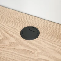 HOMCOM Scrivania Angolare con Scaffale a 3 Mensole e Fori Passacavi, Metallo e MDF 150x120x74cm, Legno e Bianco(m-9)