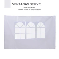Outsunny 2 Paredes Laterales para Carpa 3x3m 6x3m Tela de Reemplazo Oxford Impermeable con Ventanas 293x193cm Blanco(m-6)