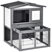 PawHut 2 Tier Wooden Rabbit Hutch Guinea Pig Hutch Small Animal Cage Slide Out Tray Ramp Outdoor Run Openable Roof Grey 101.5 x 90 x 100 cm(m-1)