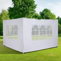 Outsunny 2 Paredes Laterales para Carpa 3x3m 6x3m Tela de Reemplazo Oxford Impermeable con Ventanas 293x193cm Blanco(m-2)