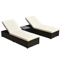 Outsunny 2-Seater Rattan Lounger Set-Deep Coffee/Cream White(m-1)
