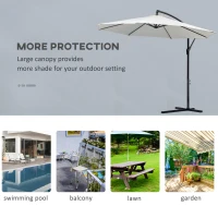 Outsunny 3m Banana Umbrella Parasol, Offset Cantilever Parasol Umbrella with Cross Base, Cream White(m-8)