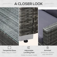 Outsunny Set de mobilier de veranda cu 4 piese, cu 2 scaune, un canapea dubla si o masa de cafea cu blat din sticla, din ratan, Gri(m-7)