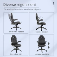 Vinsetto Sedia da Ufficio con Funzione Dondolio Ergonomica e Girevole, Sedia da Scrivania in Tessuto Grigio 70.5x70x113-121cm(m-4)