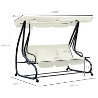 Outsunny 2-in-1 Swing Chair, 200Lx120Wx164H cm-Cream White(m-3)