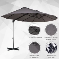 Outsunny Double Parasol Patio Umbrella Garden Sun Shade w/ Steel Pole 12 Support Ribs Crank Handle Easy Lift Twin Canopy - Grey(m-4)