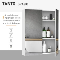 Homcom Mobiletto Pensile da Bagno con 2 Ante e Specchiera in MDF Bianco 60 x 75 x 15cm(m-5)