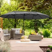 Outsunny Double Parasol Patio Umbrella Garden Sun Shade w/ Steel Pole 12 Support Ribs Crank Handle Easy Lift Twin Canopy - Grey(m-9)