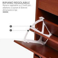 HOMCOM Scarpiera con 3 Ante a Ribalta e un'Anta Porta Ombrelli in Legno, Marrone Rosso, 80 x 24 x 120cm(m-5)