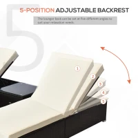 Outsunny 2-Seater Rattan Lounger Set-Deep Coffee/Cream White(m-6)