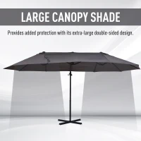 Outsunny Double Parasol Patio Umbrella Garden Sun Shade w/ Steel Pole 12 Support Ribs Crank Handle Easy Lift Twin Canopy - Grey(m-5)