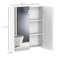 Homcom Mobiletto Pensile da Bagno con 2 Ante e Specchiera in MDF Bianco 60 x 75 x 15cm(m-3)