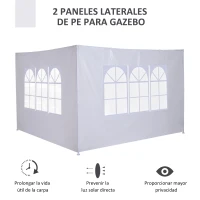 Outsunny 2 Paredes Laterales para Carpa 3x3m 6x3m Tela de Reemplazo Oxford Impermeable con Ventanas 293x193cm Blanco(m-4)