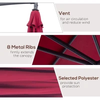 Outsunny 3m Water Resistant Terylene Hanging Parasol Wine Red(m-7)