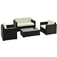Outsunny Set pentru gradina 4 Piese din Rattan si Otel, Crem(m-1)