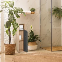 HOMCOM Armadio da Bagno Porta Carta Igienica Organizzatore Ripiano Regolabile Color Bambù Grigio 18x18x75cm(m-4)