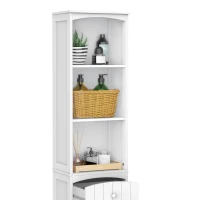 HOMCOM Dulap Înalt de Baie  cu 3 Rafturi din MDF, 34x24x170 cm, Alb(m-7)
