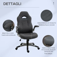 Vinsetto Sedia da Ufficio con Funzione Dondolio Ergonomica e Girevole, Sedia da Scrivania in Tessuto Grigio 70.5x70x113-121cm(m-6)