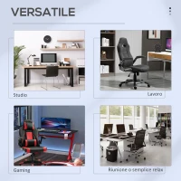 Vinsetto Sedia da Ufficio con Funzione Dondolio Ergonomica e Girevole, Sedia da Scrivania in Tessuto Grigio 70.5x70x113-121cm(m-7)