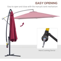 Outsunny 3m Water Resistant Terylene Hanging Parasol Wine Red(m-4)