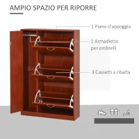 HOMCOM Scarpiera con 3 Ante a Ribalta e un'Anta Porta Ombrelli in Legno, Marrone Rosso, 80 x 24 x 120cm(m-4)