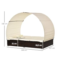 Outsunny Sezlong de Gradina cu Acoperis Dublu si Spatar Reclinabil Ratan PE(m-3)