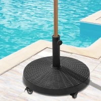 Outsunny 22.7kg Resin Patio Parasol Base Umbrella Stand Weight Deck Garden Sunshade Holder Round w/ Wheels Brakes Outdoor(m-10)