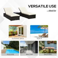 Outsunny 2-Seater Rattan Lounger Set-Deep Coffee/Cream White(m-7)