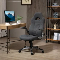 Vinsetto Sedia da Ufficio con Funzione Dondolio Ergonomica e Girevole, Sedia da Scrivania in Tessuto Grigio 70.5x70x113-121cm(m-2)
