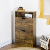 HOMCOM Shoe Cabinet with 2 Flip Doors, Slim 2-Drawer Shoe Cupboard with Adjustable Divider and Open Compartment for 12 Pairs of Shoes, Entryway Storage Unit, Rustic Brown(m-10)