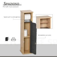 HOMCOM Armadio da Bagno Porta Carta Igienica Organizzatore Ripiano Regolabile Color Bambù Grigio 18x18x75cm(m-5)