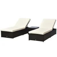 Outsunny 2-Seater Rattan Lounger Set-Deep Coffee/Cream White(m-10)