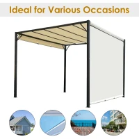 Outsunny Metal Pergola With Canopy Sliding Pergola Canopy 3Lx3Wx2.3H m Garden Gazebo Party Tent Sun Shelter Cover - Cream White/Black(m-6)