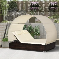 Outsunny Sezlong de Gradina cu Acoperis Dublu si Spatar Reclinabil Ratan PE(m-2)