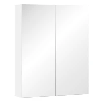 Homcom Mobiletto Pensile da Bagno con 2 Ante e Specchiera in MDF Bianco 60 x 75 x 15cm(m-1)