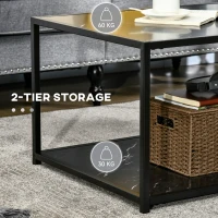 HOMCOM Faux Marble Coffee Table, with Two-Tiers - Black(m-6)