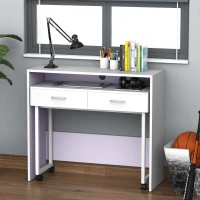 HOMCOM Scrivania Tavolo Porta PC con due Ripiani con Ruote in Legno MDF 100 x 36 x 88cm Bianco(m-2)