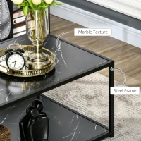 HOMCOM Faux Marble Coffee Table, with Two-Tiers - Black(m-5)