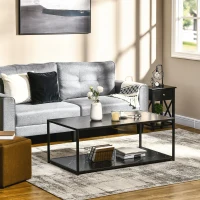 HOMCOM Faux Marble Coffee Table, with Two-Tiers - Black(m-2)