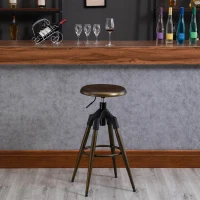 HOMCOM Sgabello da Bar Stile Industriale Alto per Cucina, Seduta Girevole con Altezza Regolabile e Poggiapiedi in Metallo, Bronzo, 45x45x74-82cm(m-2)