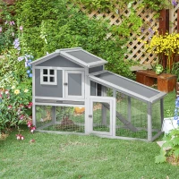 PawHut Two-Tier Rabbit Hutch, with Sunlight Panel Roof, Slide-Out Tray - Grey(m-2)