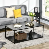 HOMCOM Faux Marble Coffee Table, with Two-Tiers - Black(m-10)
