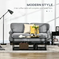 HOMCOM Faux Marble Coffee Table, with Two-Tiers - Black(m-4)