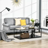 HOMCOM Faux Marble Coffee Table, with Two-Tiers - Black(m-7)