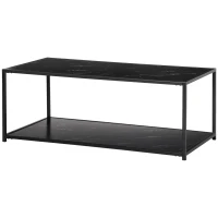 HOMCOM Faux Marble Coffee Table, with Two-Tiers - Black(m-11)