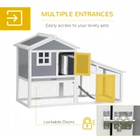 PawHut Two-Tier Rabbit Hutch, with Sunlight Panel Roof, Slide-Out Tray - Grey(m-5)