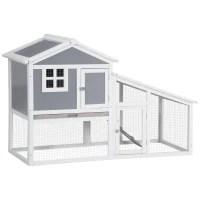 PawHut Two-Tier Rabbit Hutch, with Sunlight Panel Roof, Slide-Out Tray - Grey(m-1)