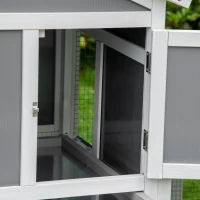 PawHut Two-Tier Rabbit Hutch, with Sunlight Panel Roof, Slide-Out Tray - Grey(m-8)