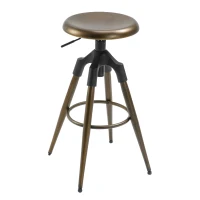 HOMCOM Sgabello da Bar Stile Industriale Alto per Cucina, Seduta Girevole con Altezza Regolabile e Poggiapiedi in Metallo, Bronzo, 45x45x74-82cm(m-11)